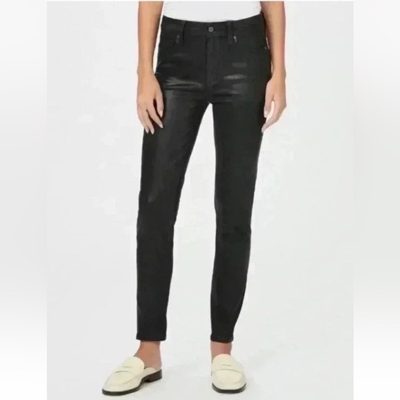 New No Tags Ralph Lauren size 14 black Wax coated Leather-like Jeans Slim - Picture 1 of 8